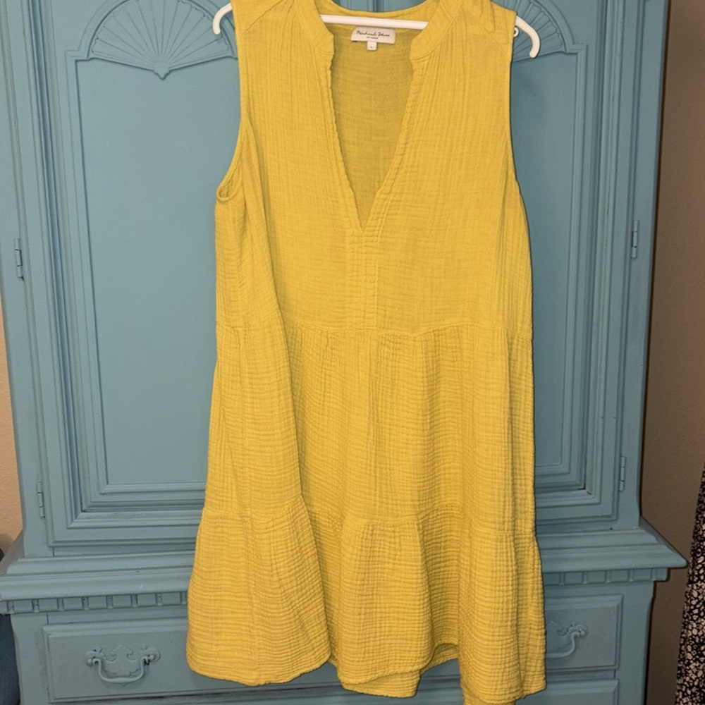 Michael Stars Daisy Gauze Dress Lemon- lime shade- 100% cotton- tiny flaw - Picture 3 of 16